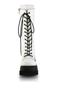 Demonia SHAKER-72 White Vegan Leather Knee Boot in White Vegan Leather