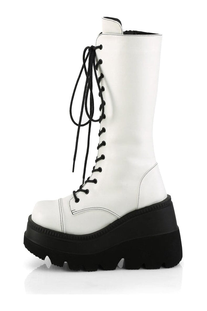 SHAKER-72 White Vegan Leather Knee Boot-Knee Boots-Demonia-SEXYSHOES.COM