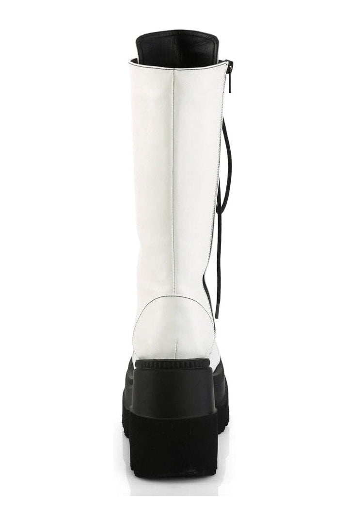 SHAKER-72 White Vegan Leather Knee Boot-Knee Boots-Demonia-SEXYSHOES.COM