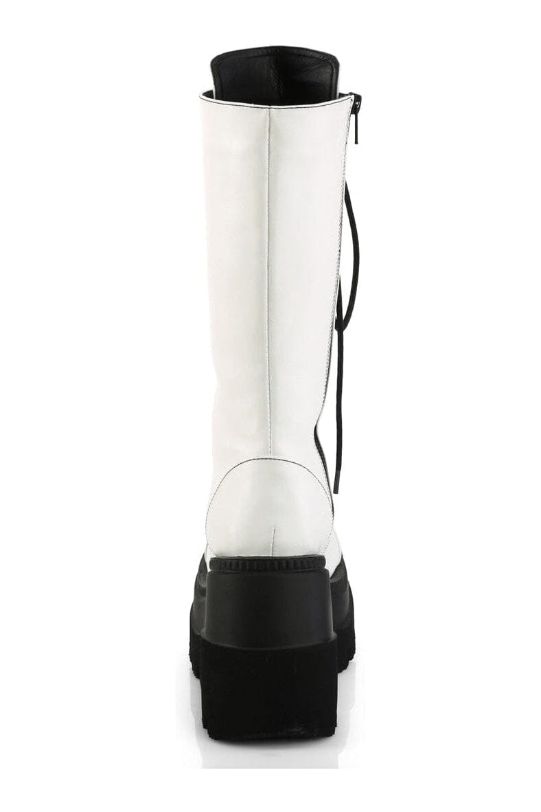 Demonia SHAKER-72 White Vegan Leather Knee Boot in White Vegan Leather