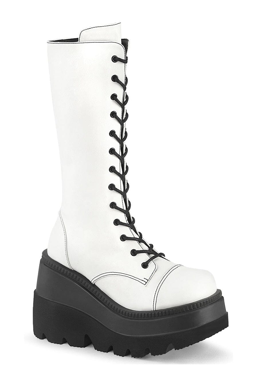 SHAKER-72 White Vegan Leather Knee Boot-Knee Boots-Demonia-White-10-Vegan Leather-SEXYSHOES.COM