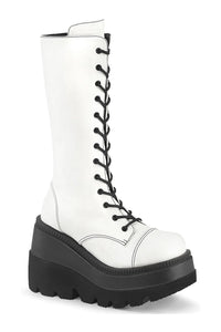 Demonia SHAKER-72 White Vegan Leather Knee Boot in White Vegan Leather from SexyShoes.com