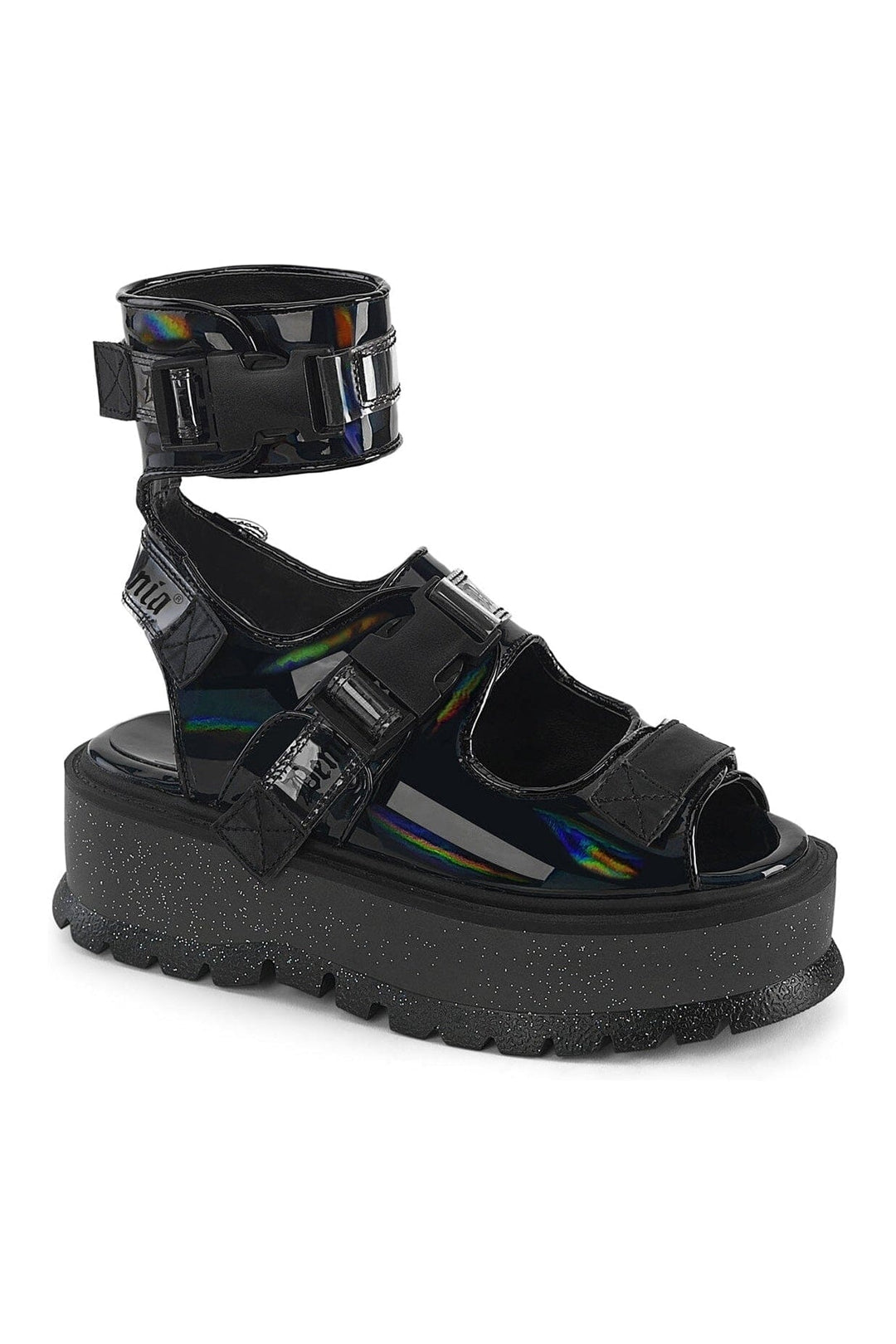 SLACKER-15B Black Hologram Patent Sandal-Sandals-Demonia-Black-10-Hologram Patent-SEXYSHOES.COM