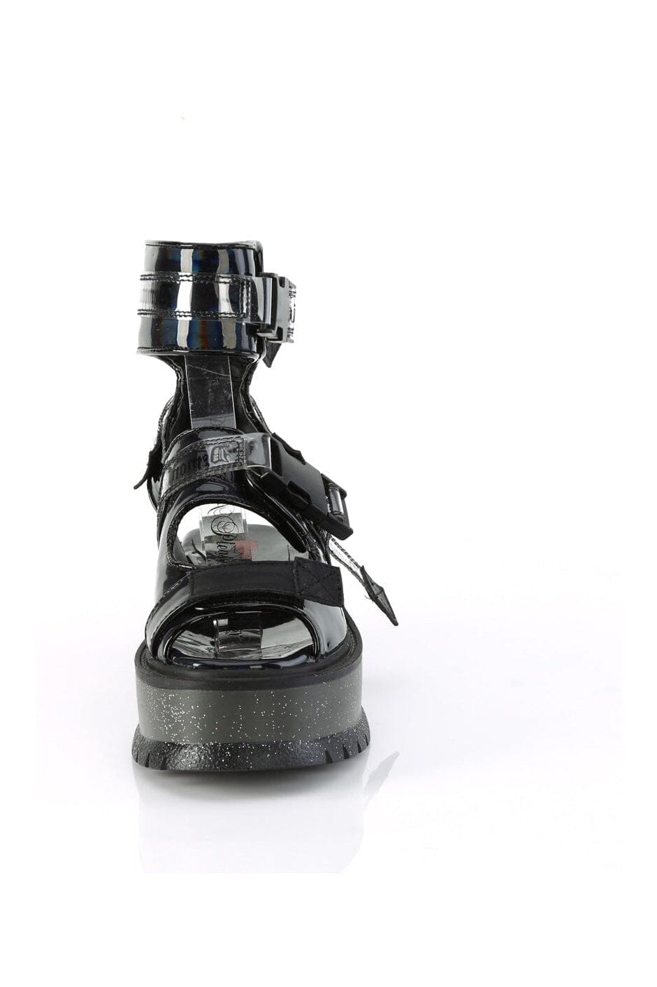 SLACKER-15B Black Hologram Patent Sandal-Sandals-Demonia-SEXYSHOES.COM