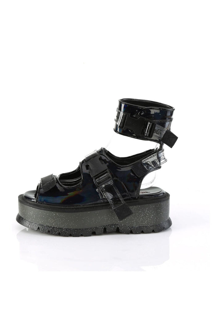 SLACKER-15B Black Hologram Patent Sandal-Sandals-Demonia-SEXYSHOES.COM