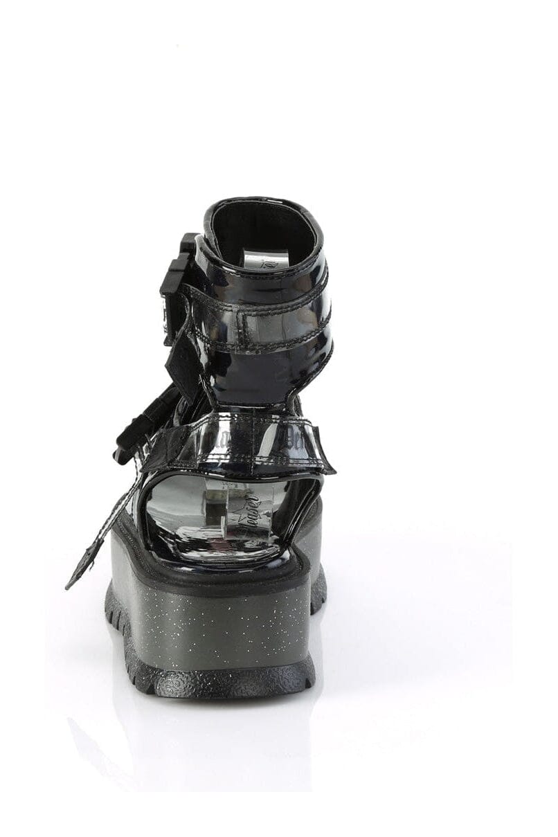 SLACKER-15B Black Hologram Patent Sandal-Sandals-Demonia-SEXYSHOES.COM