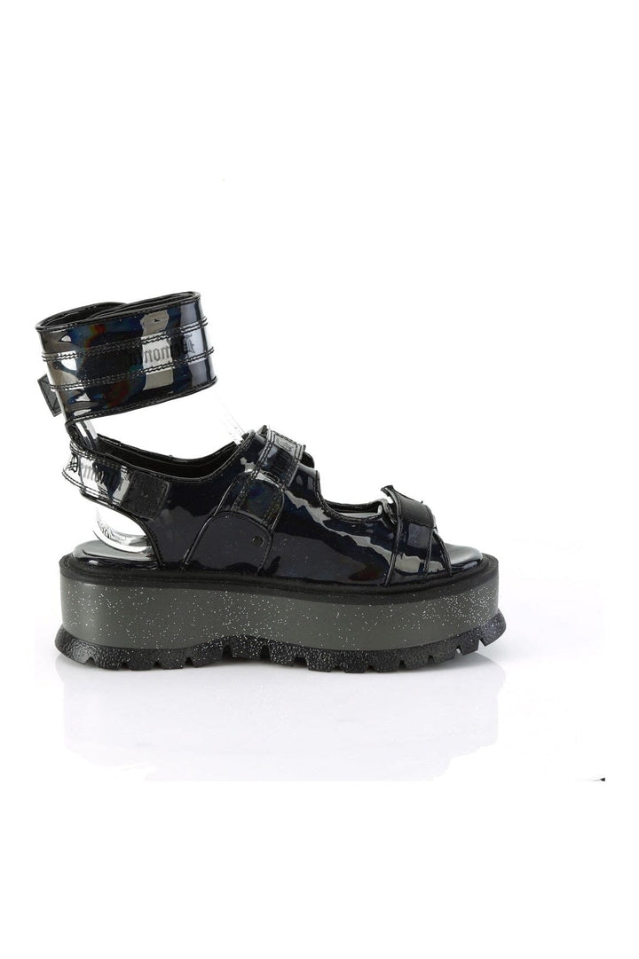 SLACKER-15B Black Hologram Patent Sandal-Sandals-Demonia-SEXYSHOES.COM