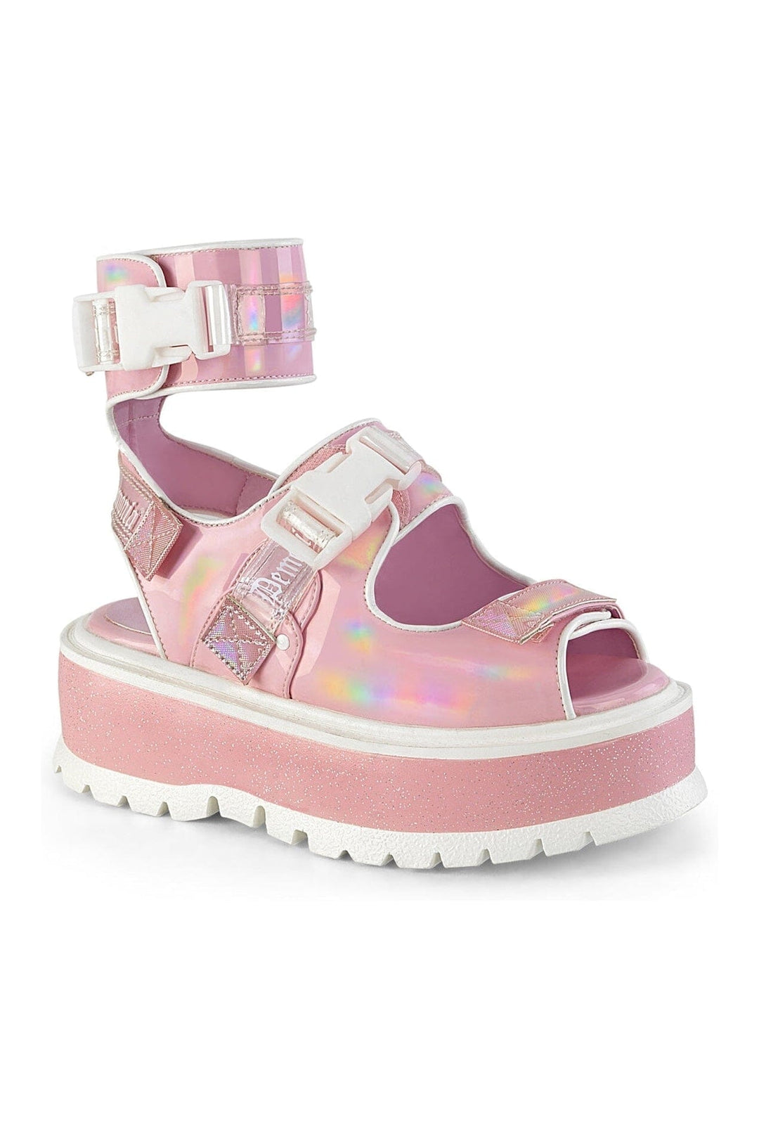 Demonia SLACKER-15B Pink Hologram Patent Sandal in Pink Hologram Patent from SexyShoes.com