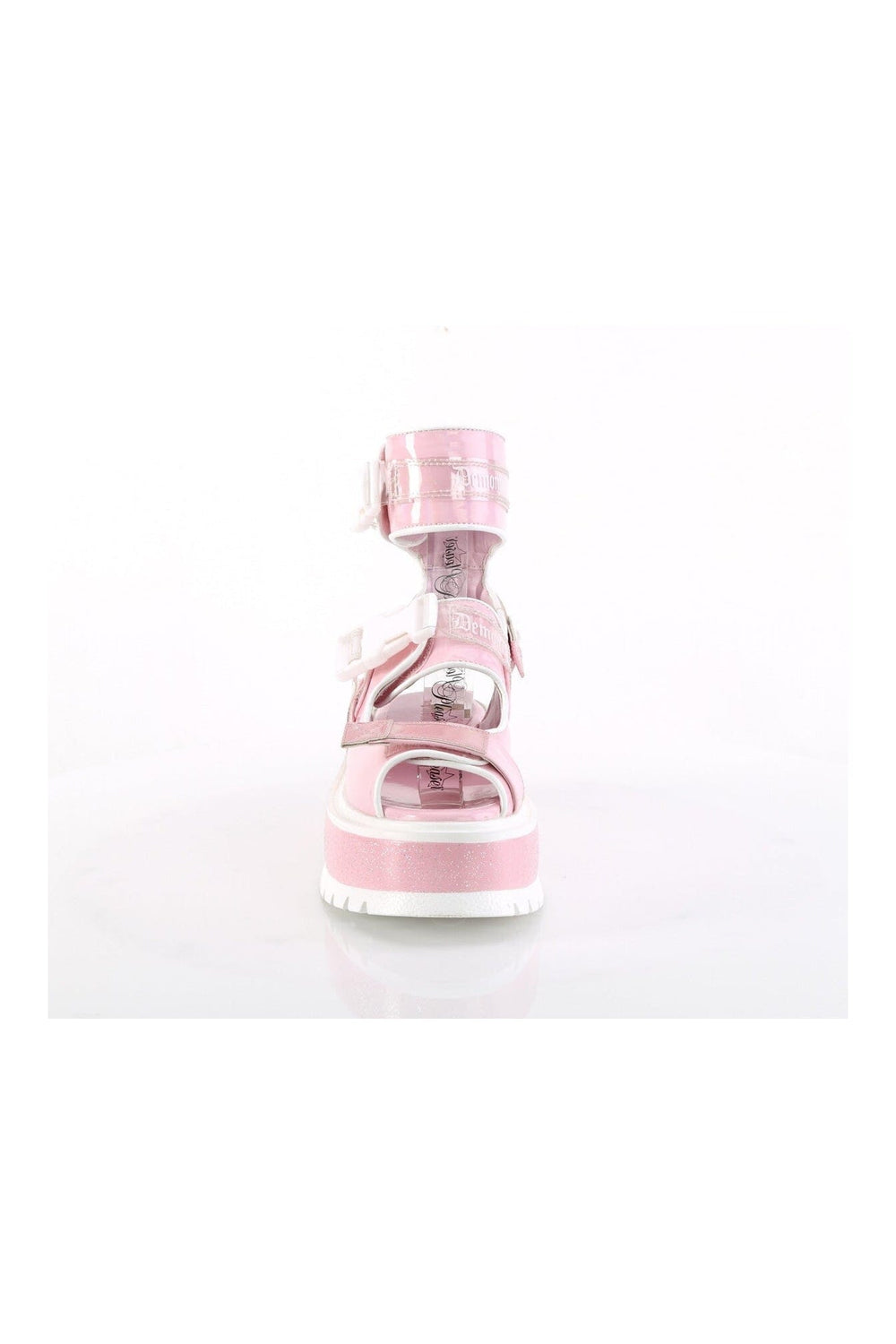 Demonia SLACKER-15B Pink Hologram Patent Sandal in Pink Hologram Patent