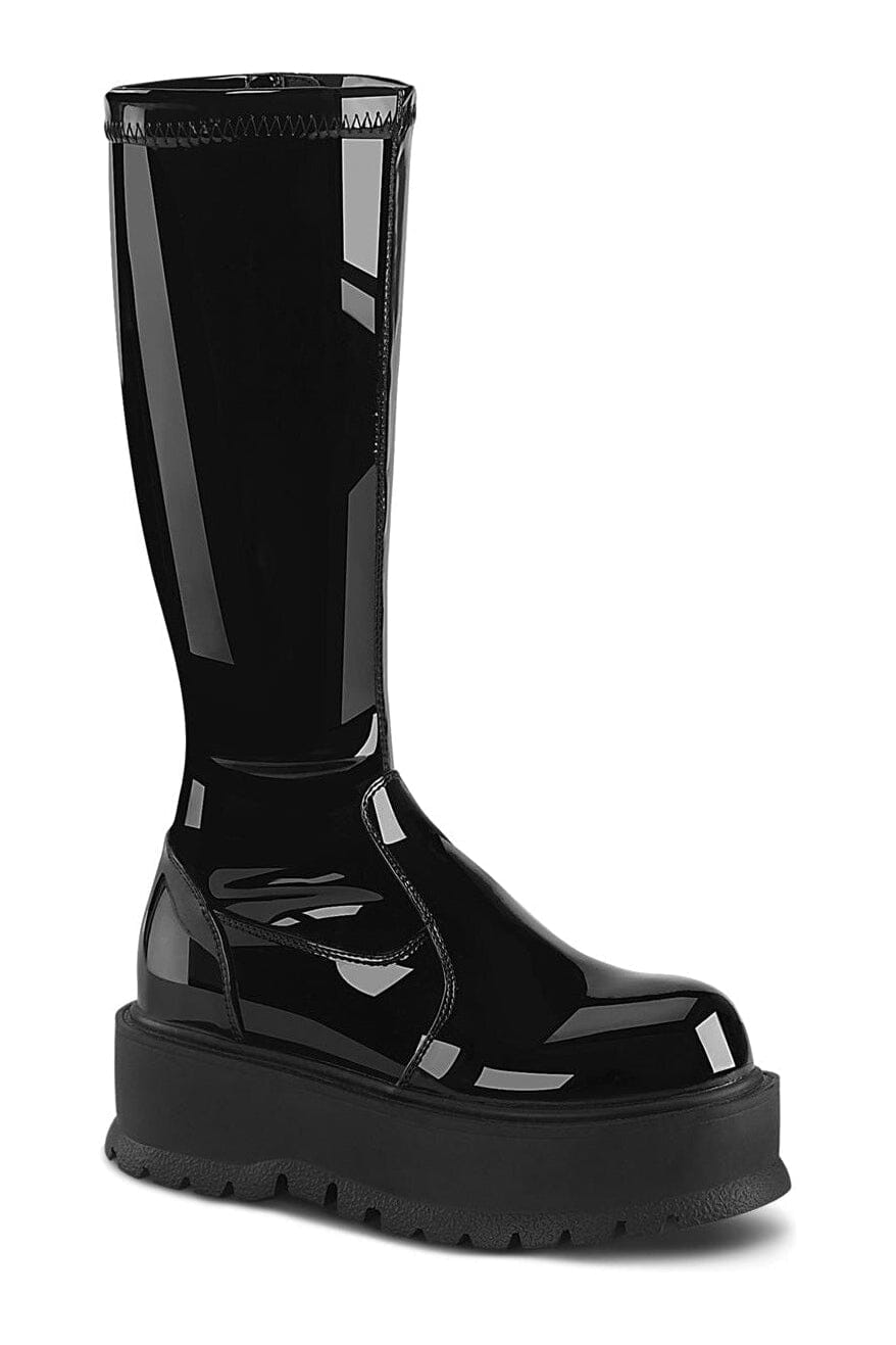 SLACKER-200 Black Hologram Patent Knee Boot-Knee Boots-Demonia-Black-10-Hologram Patent-SEXYSHOES.COM
