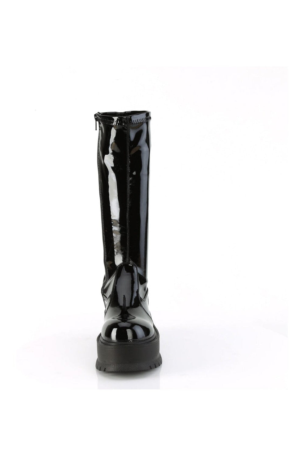 SLACKER-200 Black Hologram Patent Knee Boot-Knee Boots-Demonia-SEXYSHOES.COM