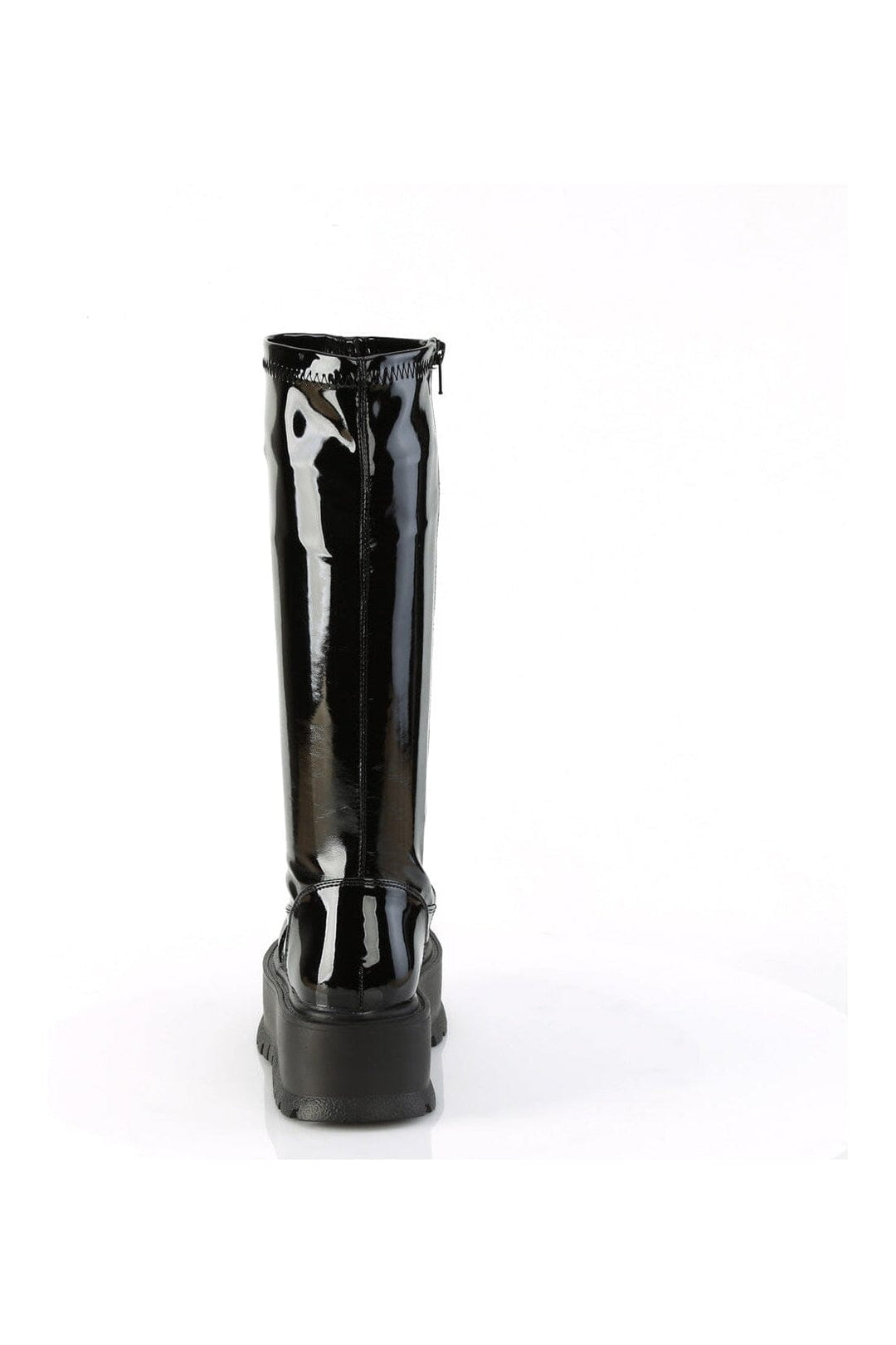 SLACKER-200 Black Hologram Patent Knee Boot-Knee Boots-Demonia-SEXYSHOES.COM