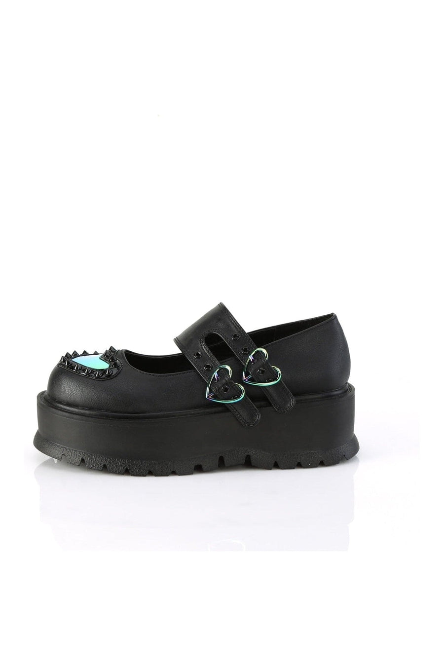 Demonia SLACKER-25 Black Vegan Leather Mary Janes in Black Vegan Leather