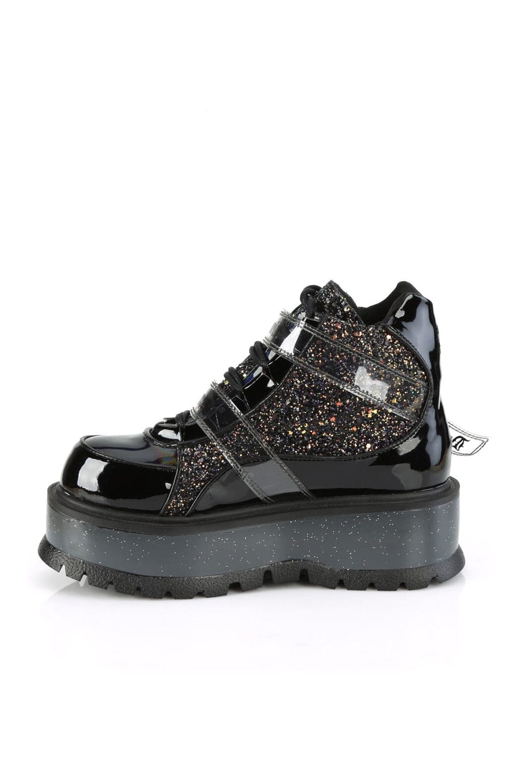 SLACKER-50 Black Glitter Ankle Boot-Ankle Boots-Demonia-SEXYSHOES.COM