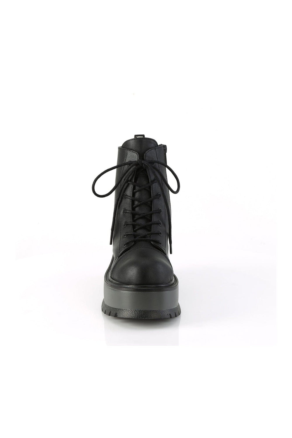 Demonia SLACKER-55 Black Vegan Leather Ankle Boot in Black Vegan Leather