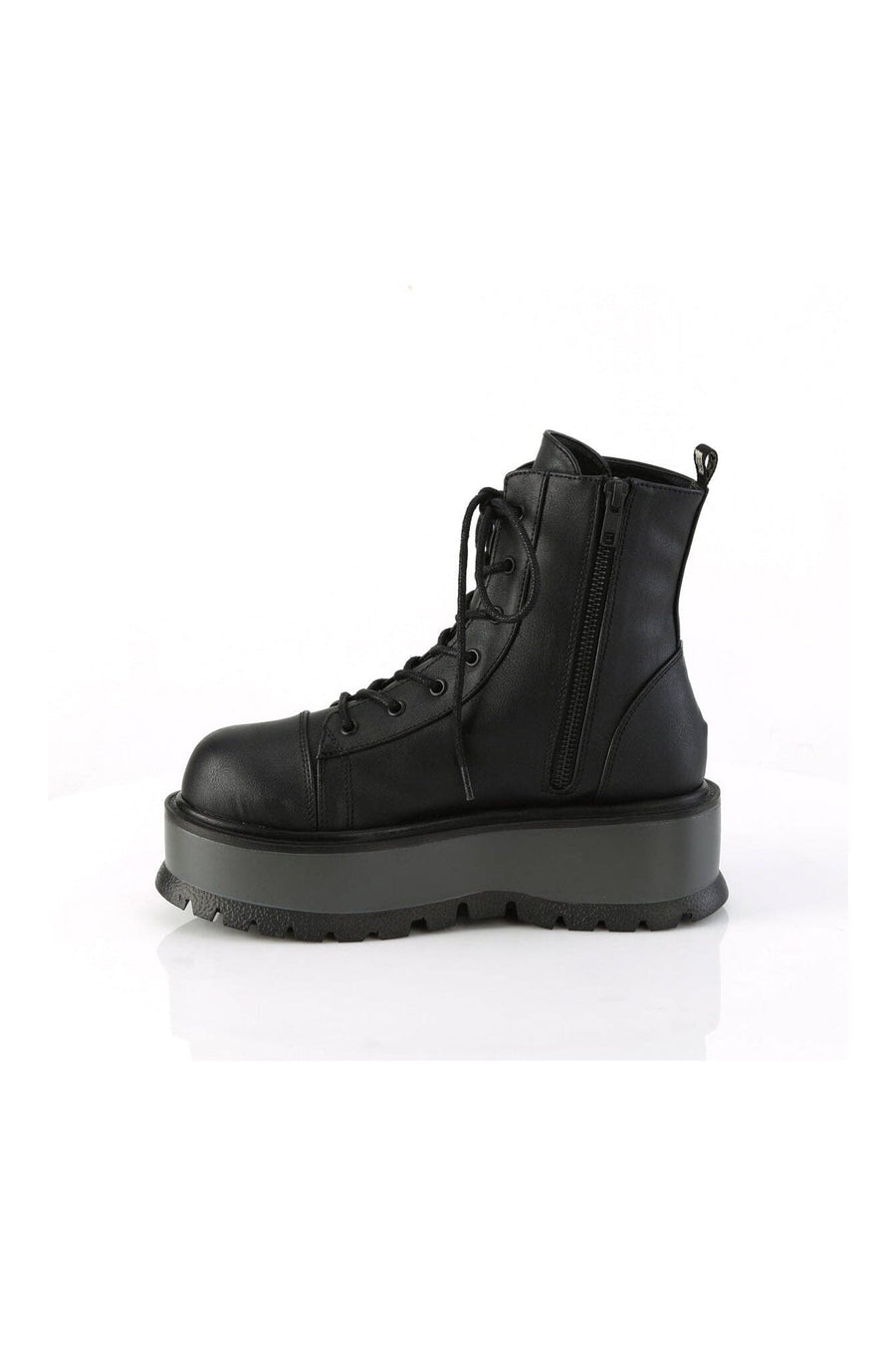 Demonia SLACKER-55 Black Vegan Leather Ankle Boot in Black Vegan Leather