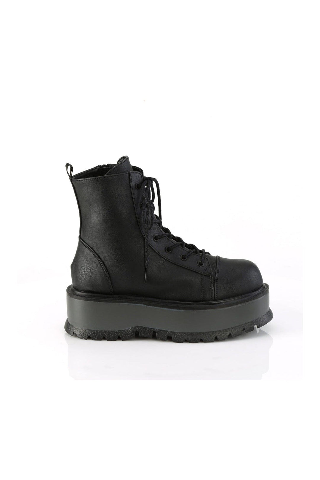 Demonia SLACKER-55 Black Vegan Leather Ankle Boot in Black Vegan Leather