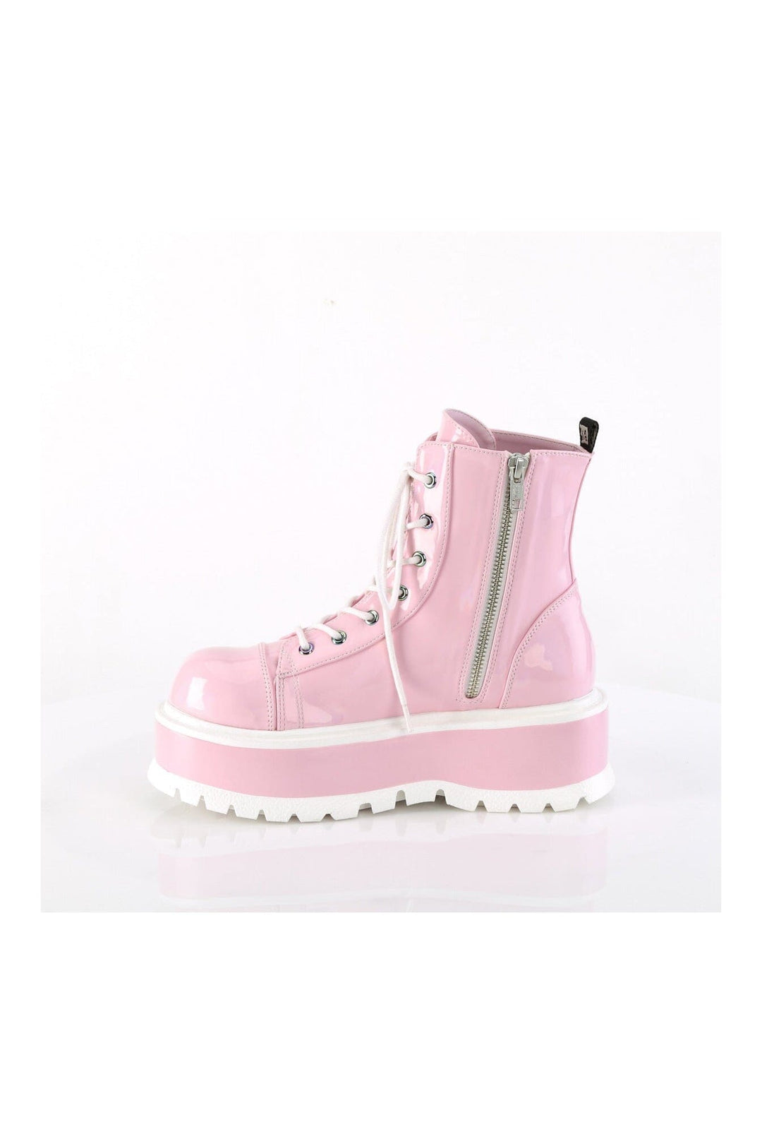 SLACKER-55 Pink Hologram Patent Ankle Boot-Ankle Boots-Demonia-SEXYSHOES.COM