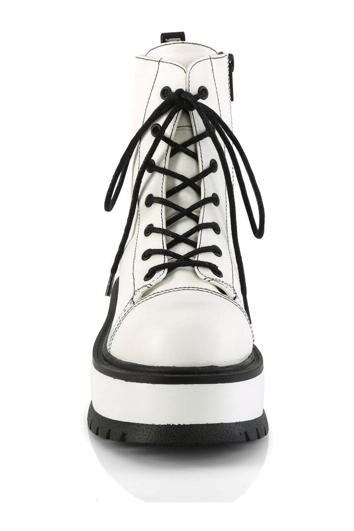 SLACKER-55 White Vegan Leather Ankle Boot-Ankle Boots-Demonia-SEXYSHOES.COM