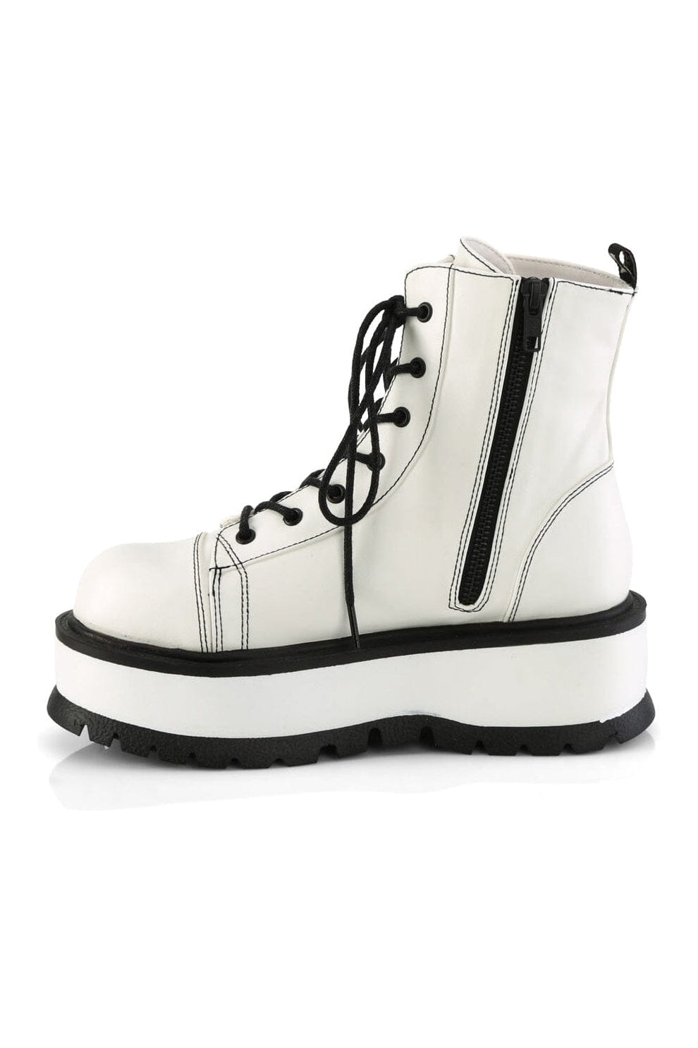 SLACKER-55 White Vegan Leather Ankle Boot-Ankle Boots-Demonia-SEXYSHOES.COM