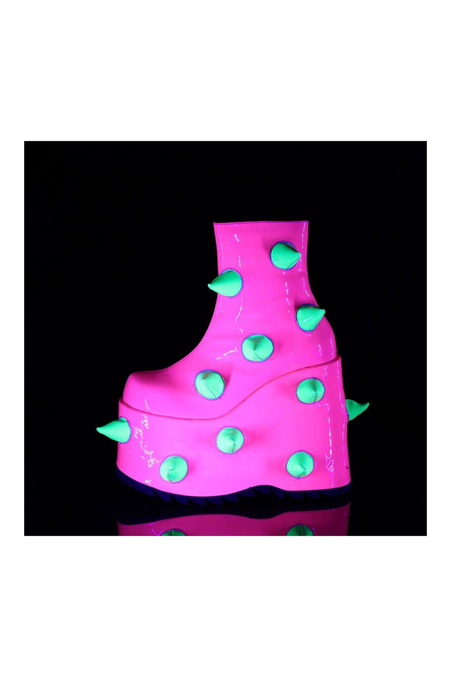 Demonia SLAY-77 Pink Hologram Patent Ankle Boot in Pink Hologram Patent
