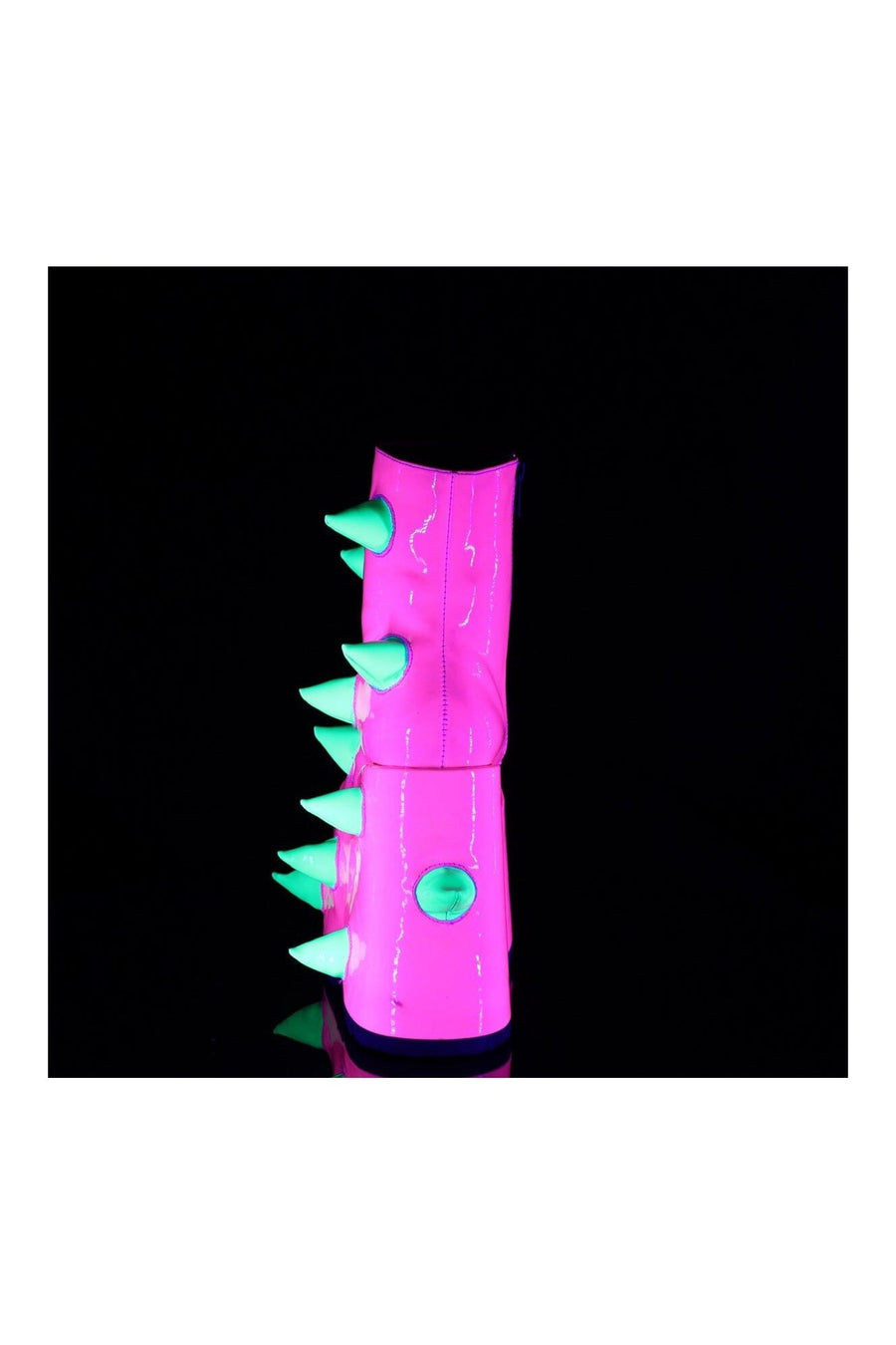 Demonia SLAY-77 Pink Hologram Patent Ankle Boot in Pink Hologram Patent