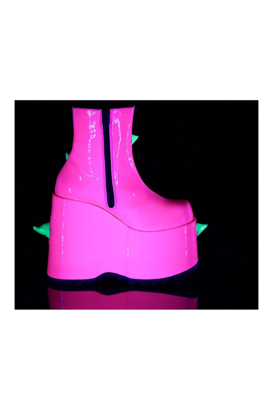 Demonia SLAY-77 Pink Hologram Patent Ankle Boot in Pink Hologram Patent