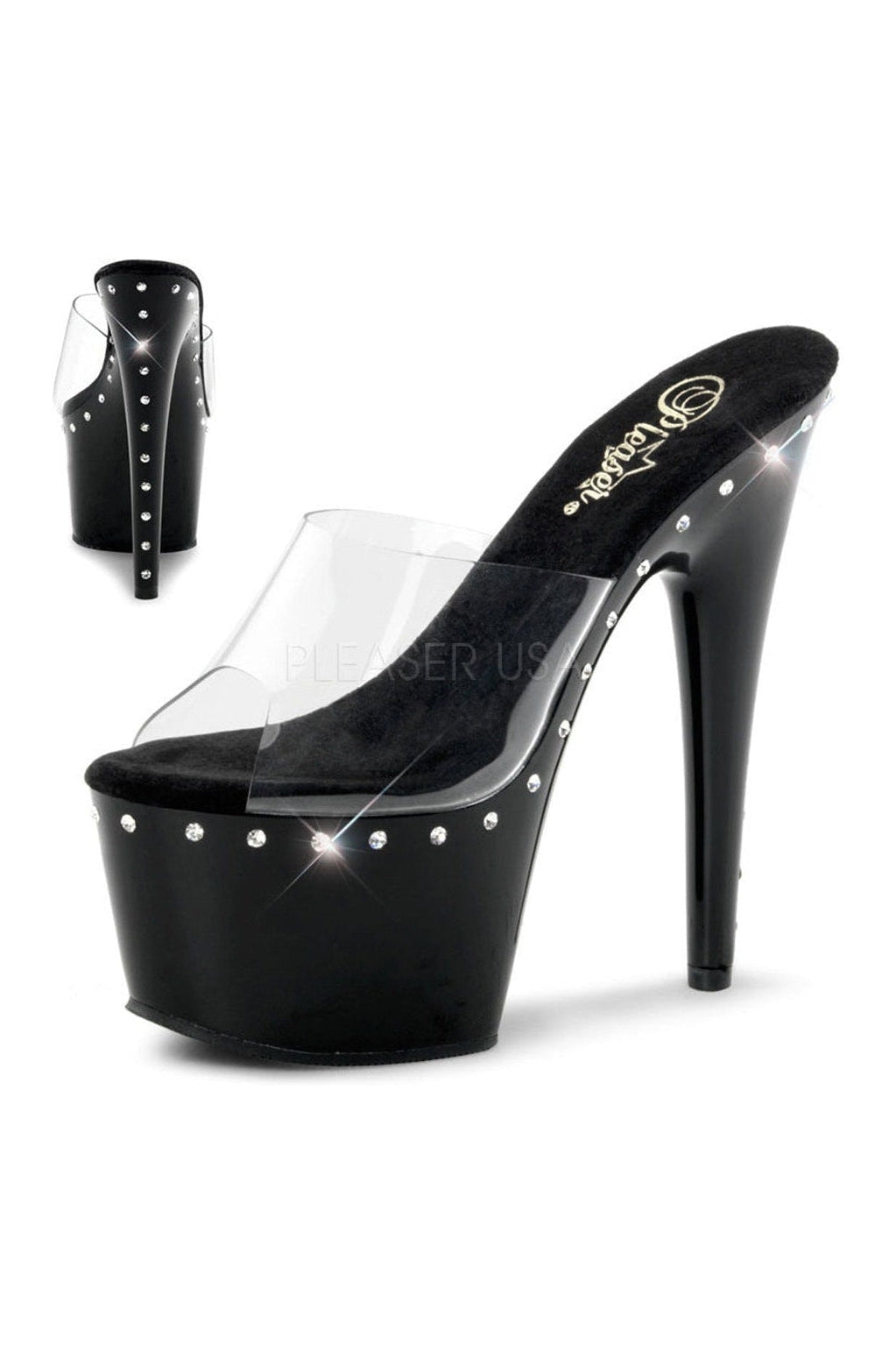 Pleaser Brand SS ADORE 701LS Platform Slide in Black Vinyl from SexyShoes.com