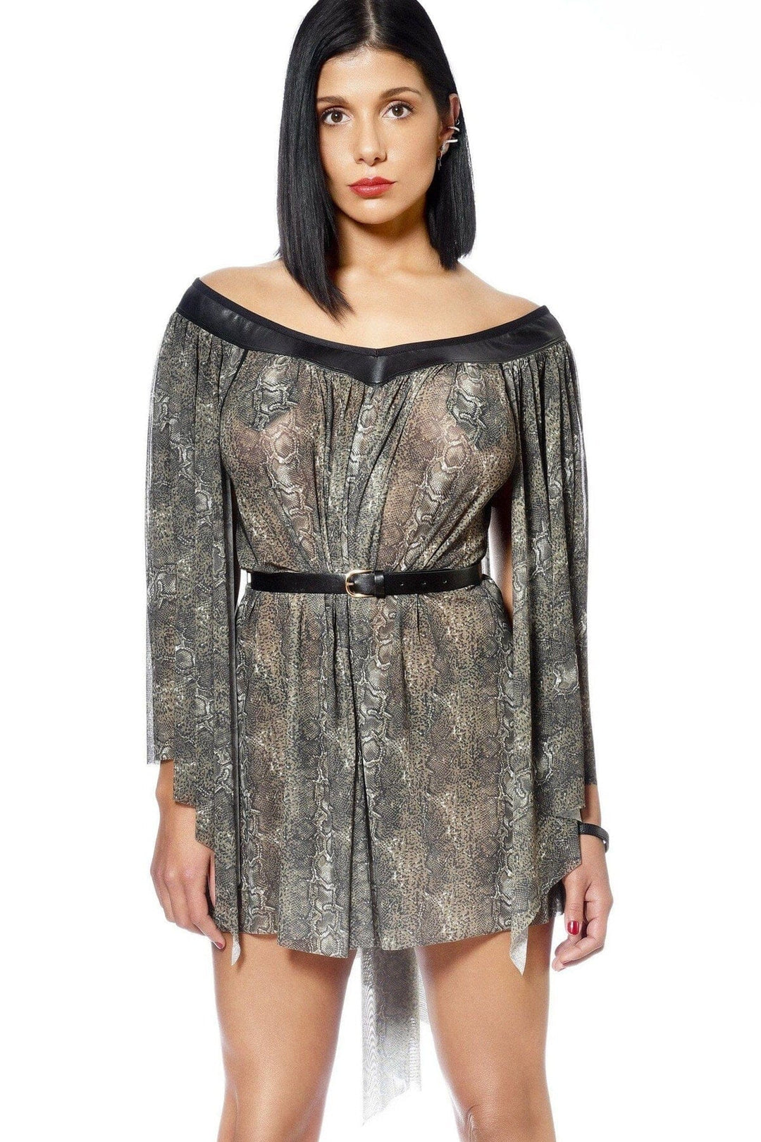 SS-Aurora Fetish Dress | Grey Mesh-Clothing-Patrice Brand-Grey-M-Mesh-SEXYSHOES.COM