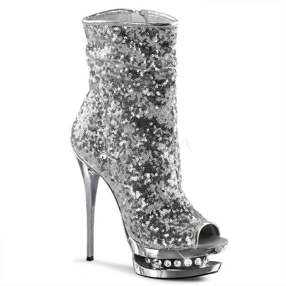 Pleaser Brand SS BLONDIE R 1008 Platform Boot in Silver Sequins from SexyShoes.com
