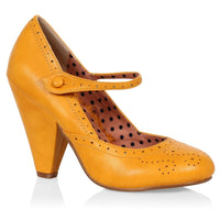 Pleaser Brand SS Bettie Page Elanor Mary Jane in Yellow Faux Leather from SexyShoes.com