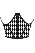SS-Black & White Diamond Satin Open Cup Waist Cincher
