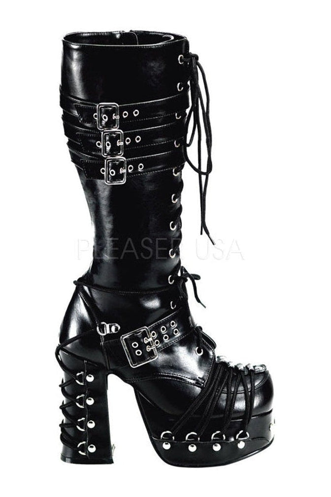 Pleaser Brand SS CHARADE 206 Knee Boot in Black Faux Leather from SexyShoes.com