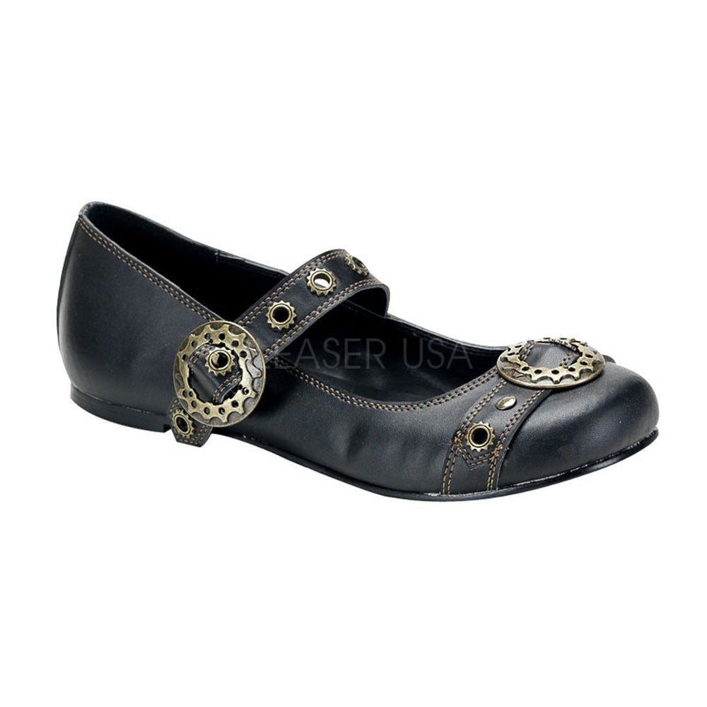 SS-DAISY-09 Flat | Black Faux Leather-Footwear-Pleaser Brand-Black-7-Faux Leather-SEXYSHOES.COM