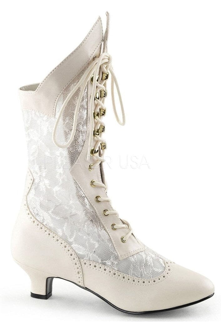 DAME-115 Ankle Boot | Ivory Lace-PLEASER-Ivory-Ankle Boots-SEXYSHOES.COM