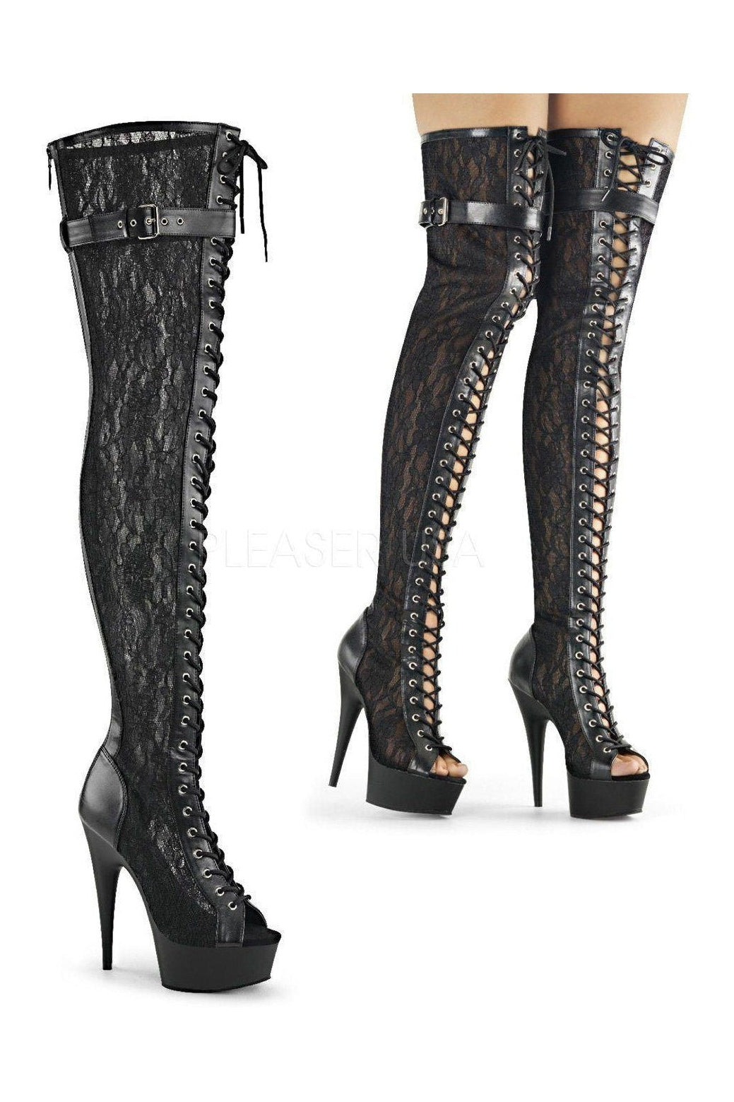 Pleaser Black Thigh Boots Platform Stripper Shoes | Buy at Sexyshoes.com