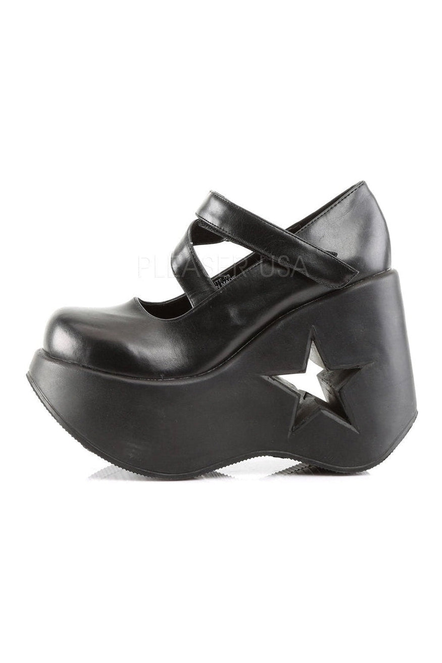 DYNAMITE-03 Demonia Wedge | Black Faux Leather-Demonia-Lolitas-SEXYSHOES.COM