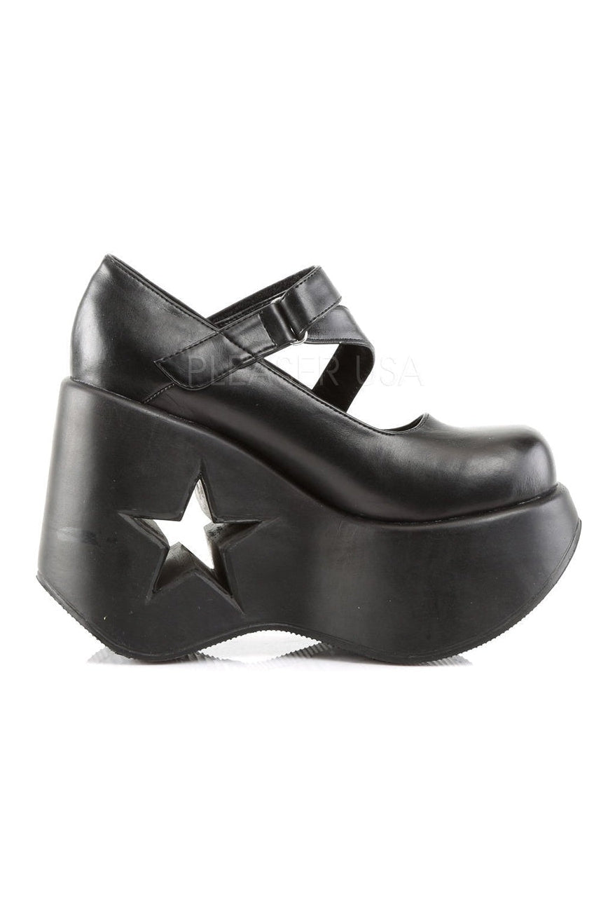 DYNAMITE-03 Demonia Wedge | Black Faux Leather-Demonia-Lolitas-SEXYSHOES.COM