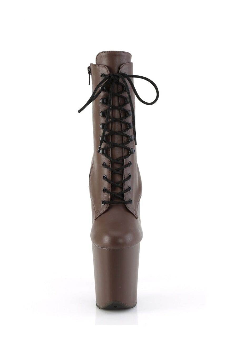 Pleaser FLAMINGO-1020 Brown Faux Leather Ankle Boot in Brown Faux Leather
