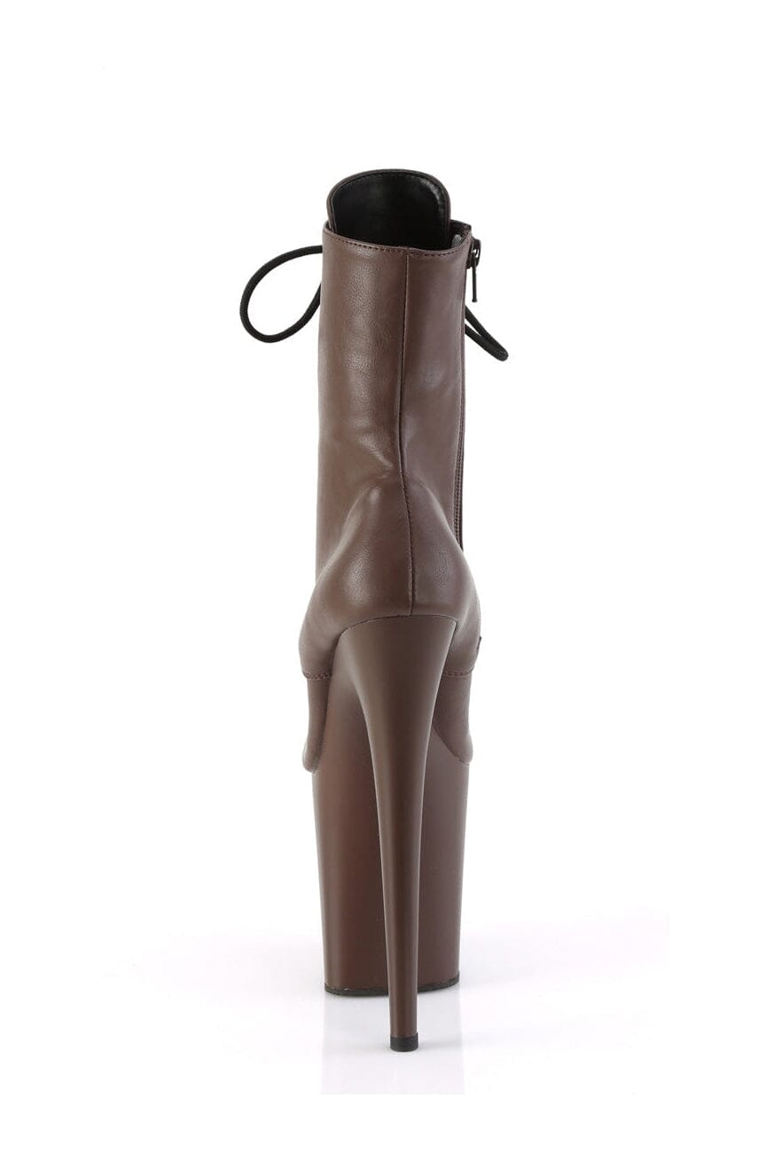 Pleaser FLAMINGO-1020 Brown Faux Leather Ankle Boot in Brown Faux Leather