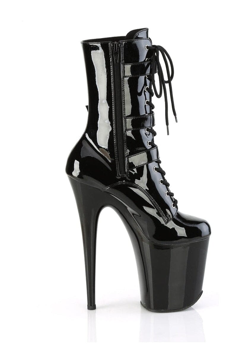 Pleaser FLAMINGO-1043 Black Patent Ankle Boot in Black Patent