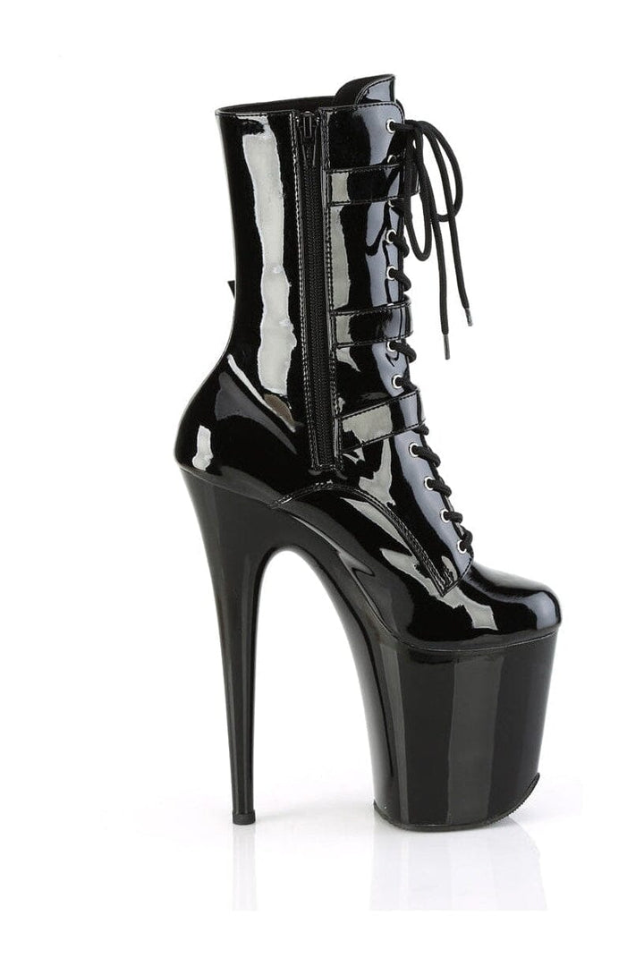 Pleaser FLAMINGO-1043 Black Patent Ankle Boot in Black Patent