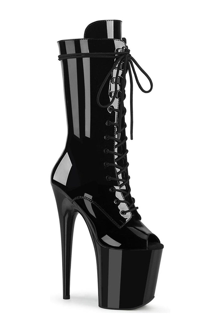 Pleaser FLAMINGO-1051 Exotic Boot in Black Patent from SexyShoes.com