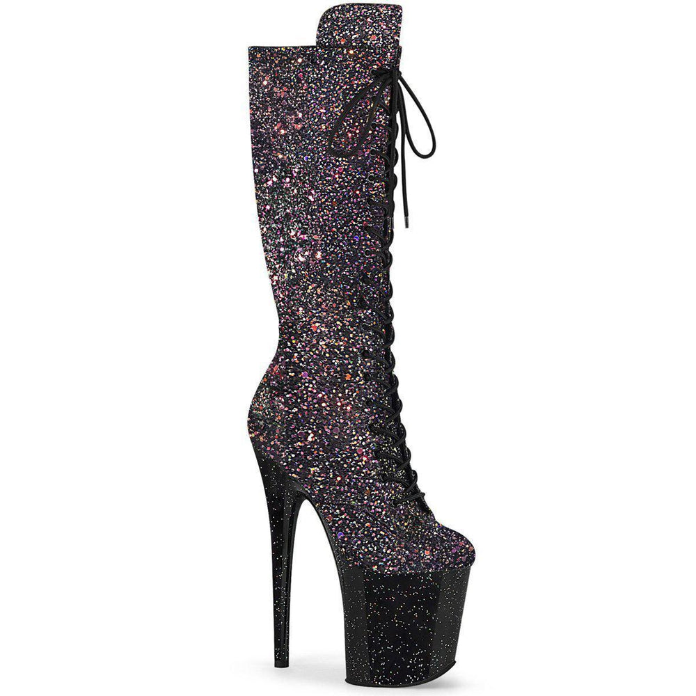 SS-FLAMINGO-2020MG Knee Boot | Black Glitter-Footwear-Pleaser Brand-Black-11-Glitter-SEXYSHOES.COM