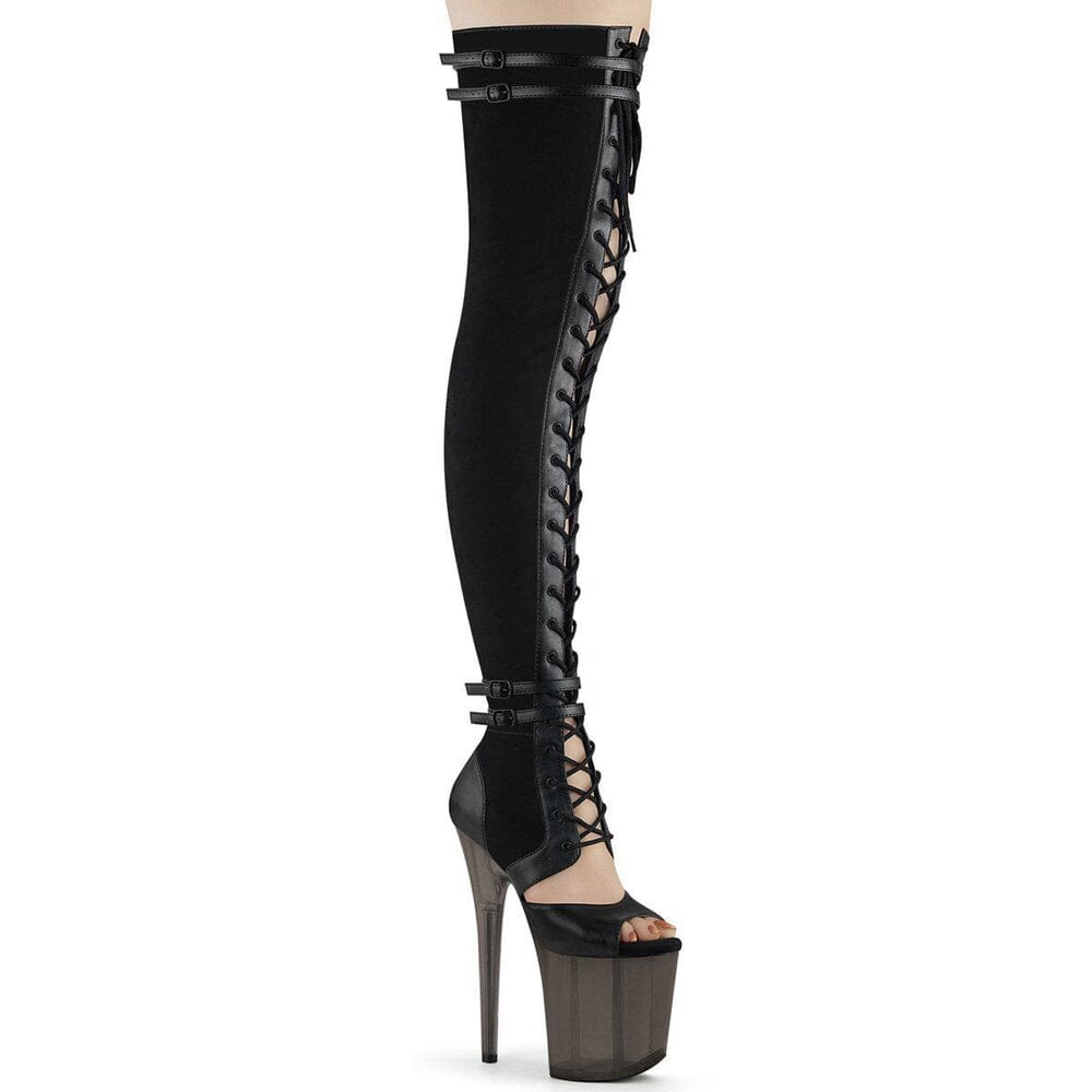 SS-FLAMINGO-3027 Thigh Boot | Black Faux Suede-Footwear-Pleaser Brand-Black-8-Faux Suede-SEXYSHOES.COM