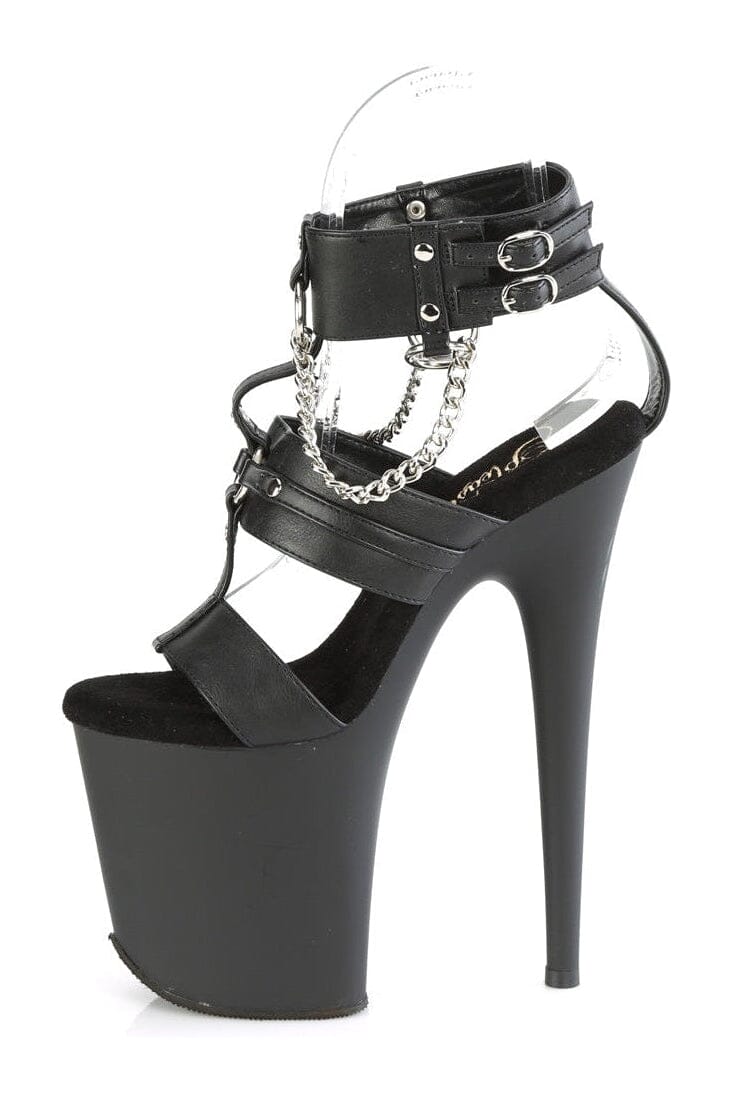 Pleaser FLAMINGO-861 Black Faux Leather Sandal in Black Faux Leather