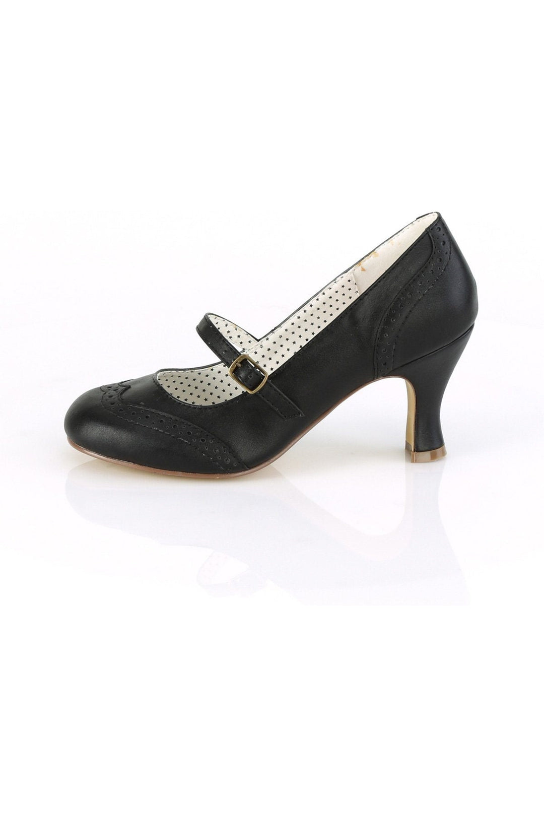 Pin Up Couture FLAPPER-32 Pump in Black Faux Leather