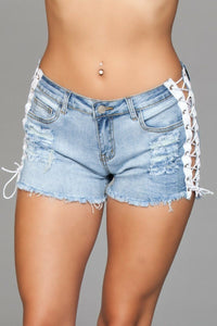 BeWicked Brand SS Lace Up Side Denim Shorts in Blue  from SexyShoes.com