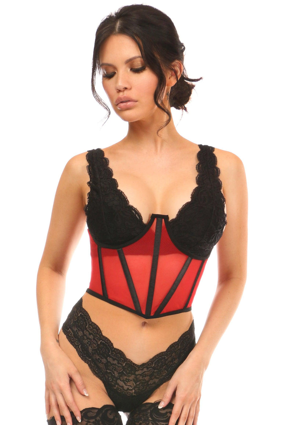 Daisy Corsets Mesh Open Cup Waist Cincher in Red  from SexyShoes.com