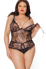 SS-Mesh and Lace Crotchless Teddy | Plus Size